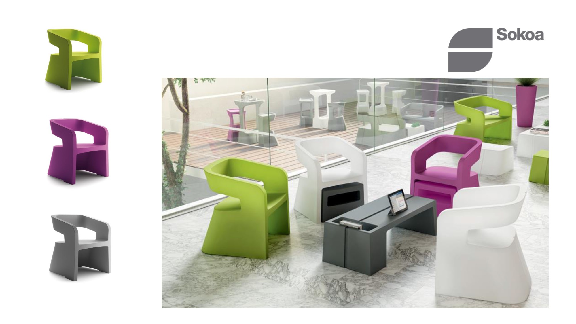 Główna galeria - Zestaw mebli FOTEL + PUFA SOKOA - KARLA - Polietylen, Fotel Fioletowy, Pufa Zielona (4)