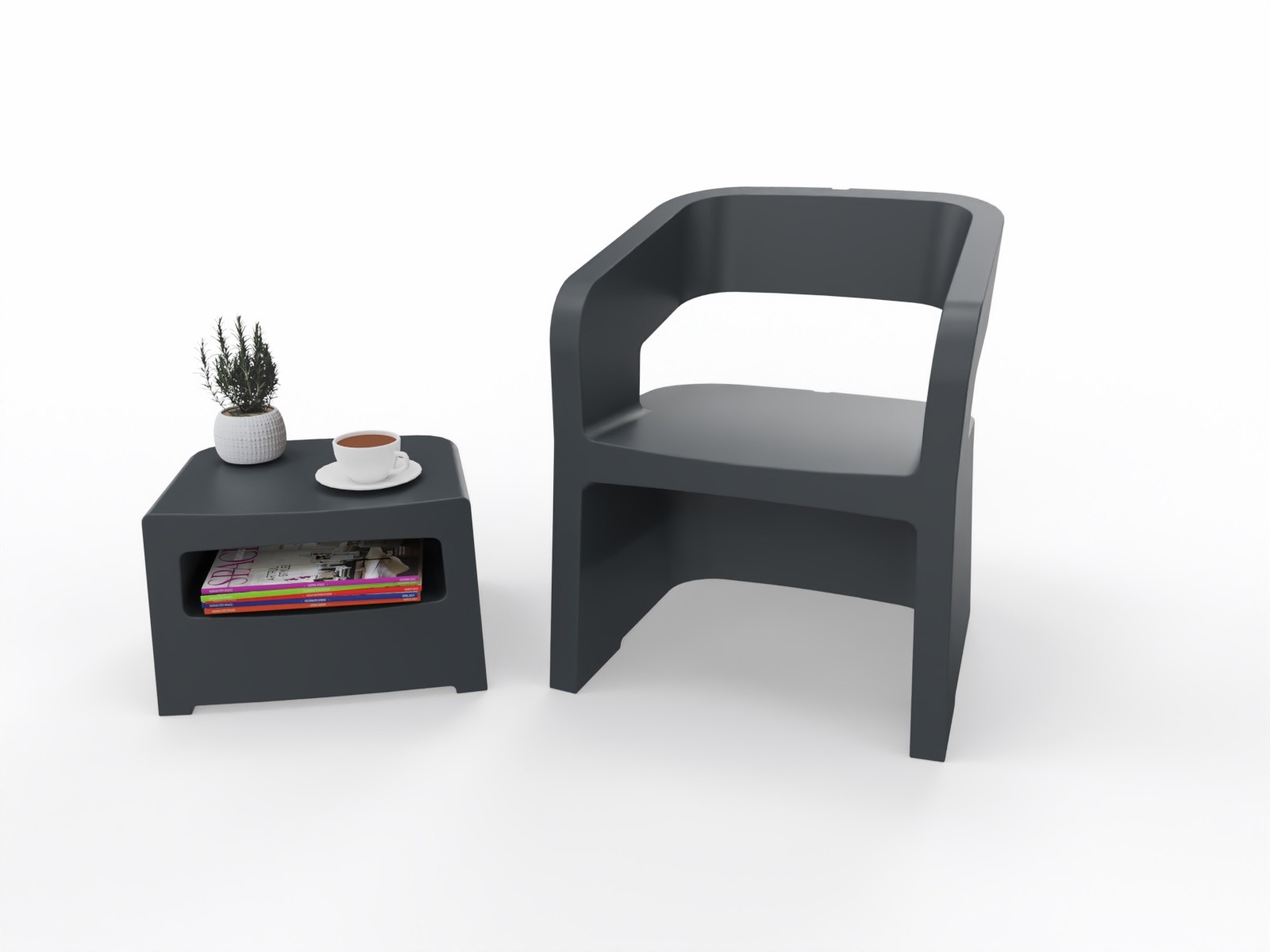 Zestaw mebli FOTEL + PUFA SOKOA - KARLA - Polietylen Antracyt