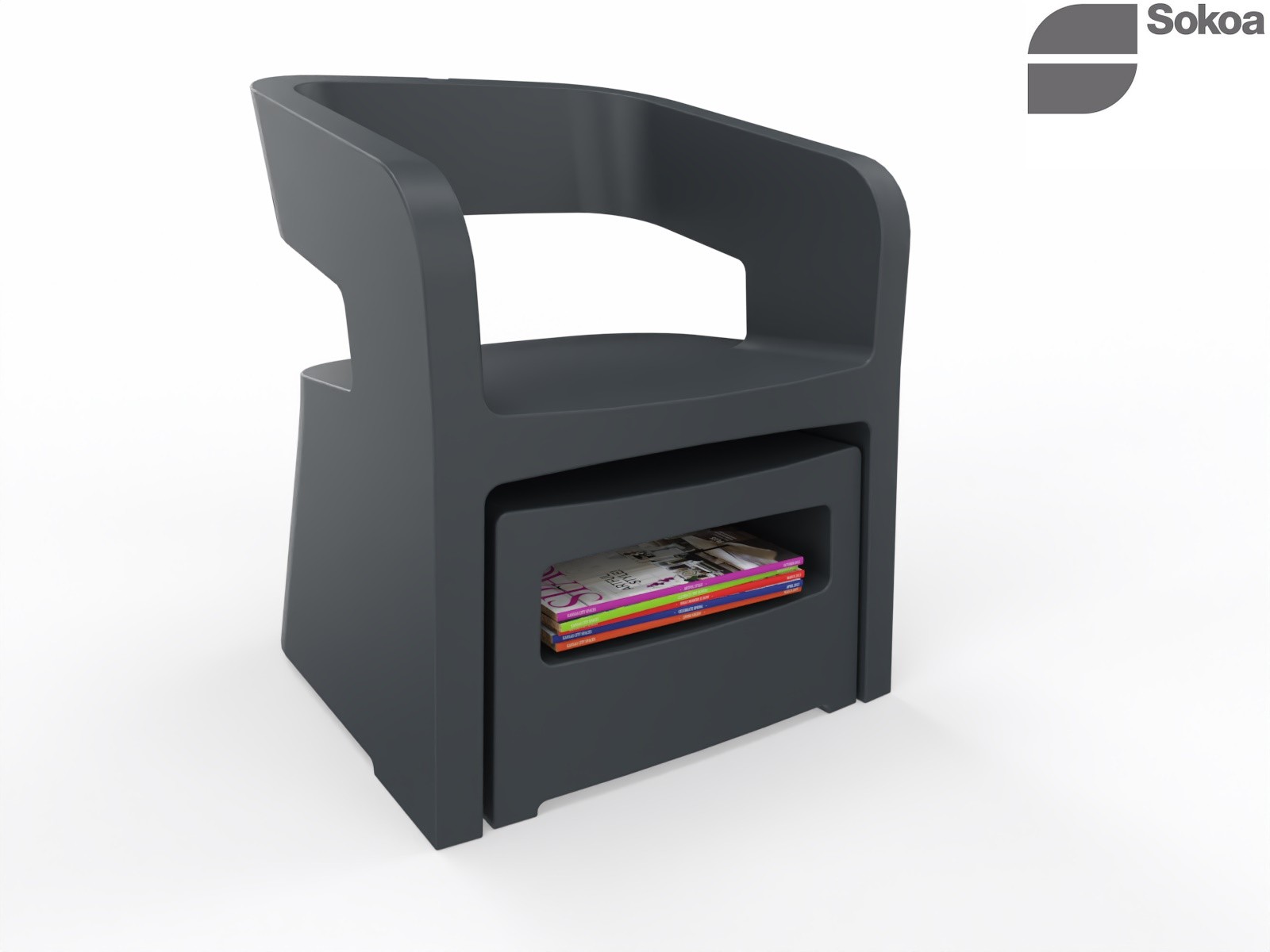 Główna galeria - Zestaw mebli FOTEL + PUFA SOKOA - KARLA - Polietylen Antracyt (2)