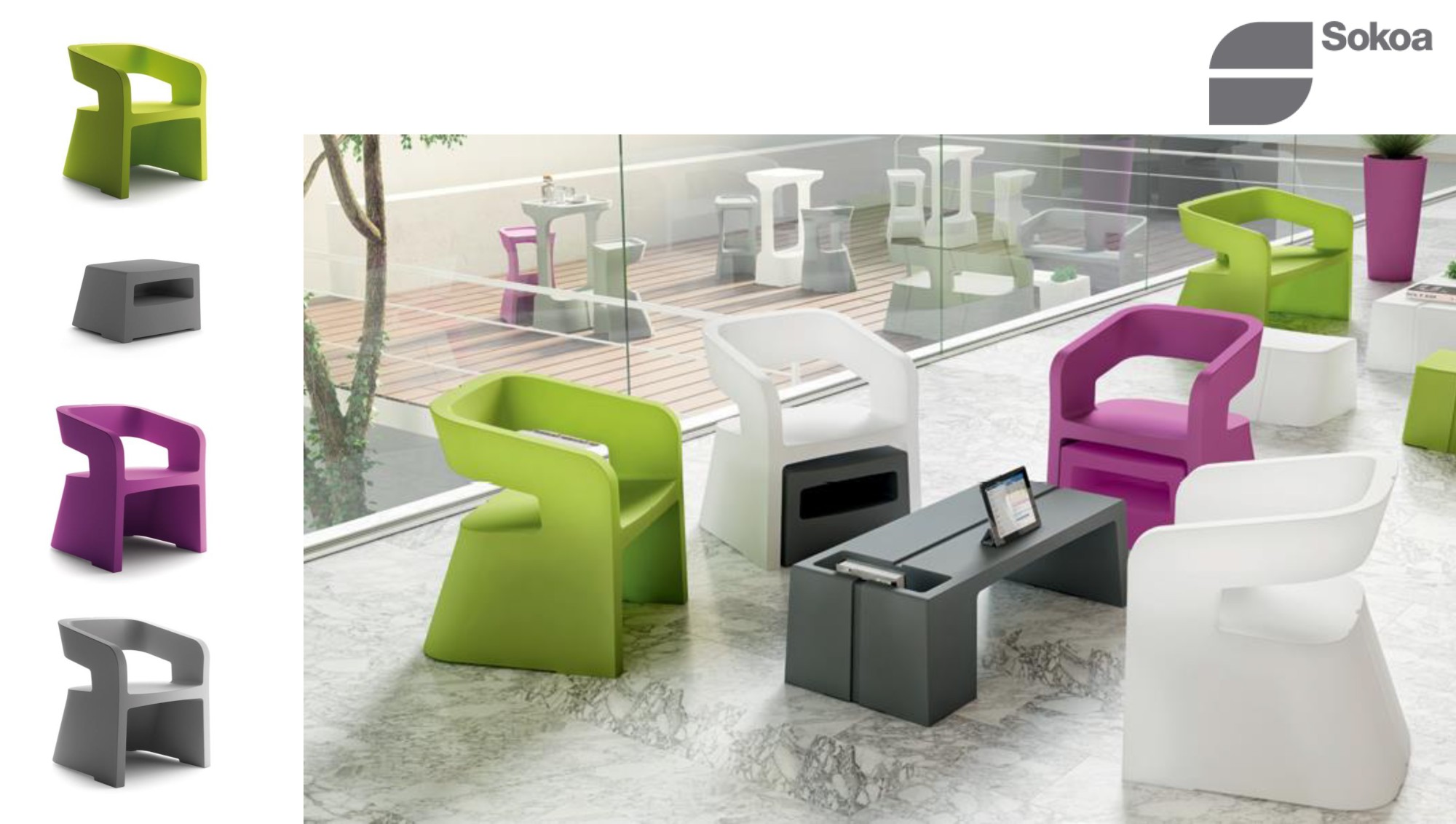 Główna galeria - Zestaw mebli FOTEL + PUFA SOKOA - KARLA - Polietylen Fotel Antracyt, Pufa Zielona (8)