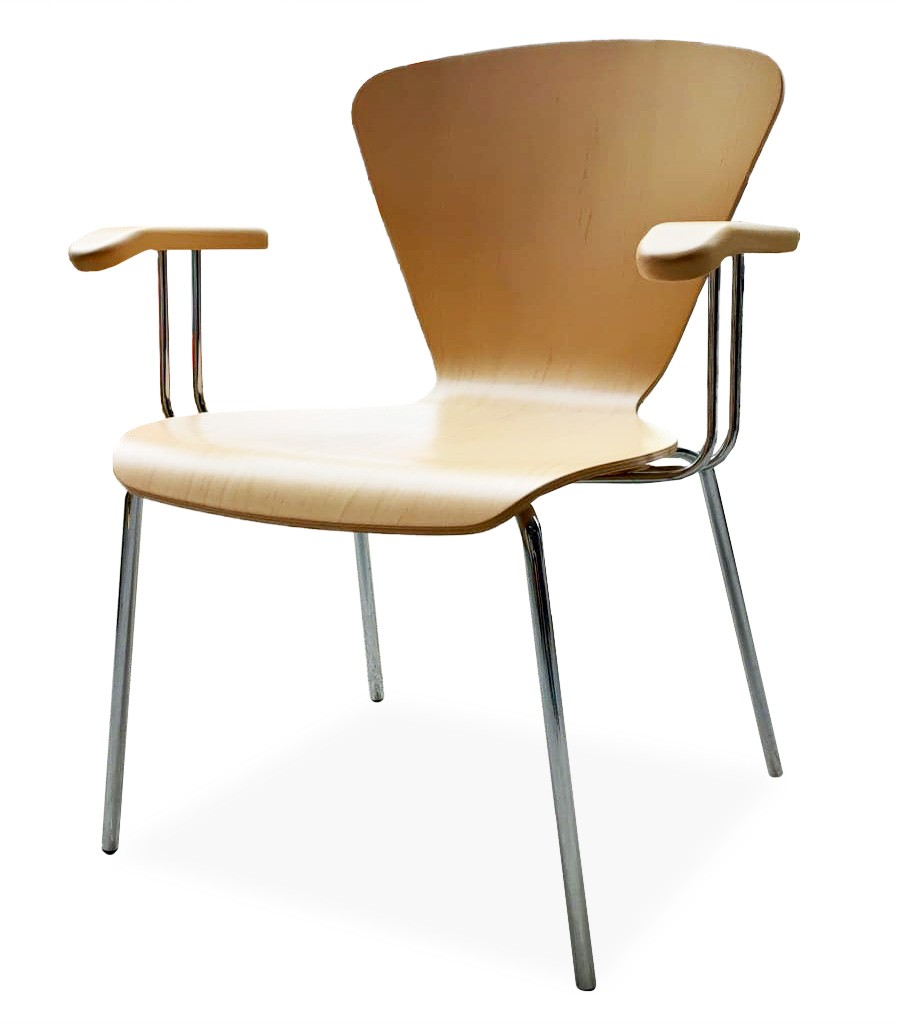 Krzesło kawiarniane CAFE XI - Nowy Styl - Chrom, Sklejka, Podłokietniki