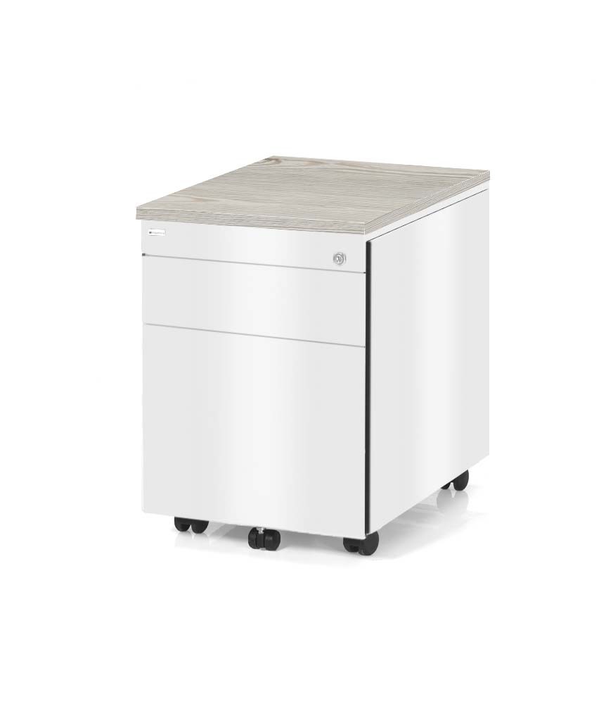 Kontenerek Klea mobilny 36 biały błyszczący z ozdobnym blatem