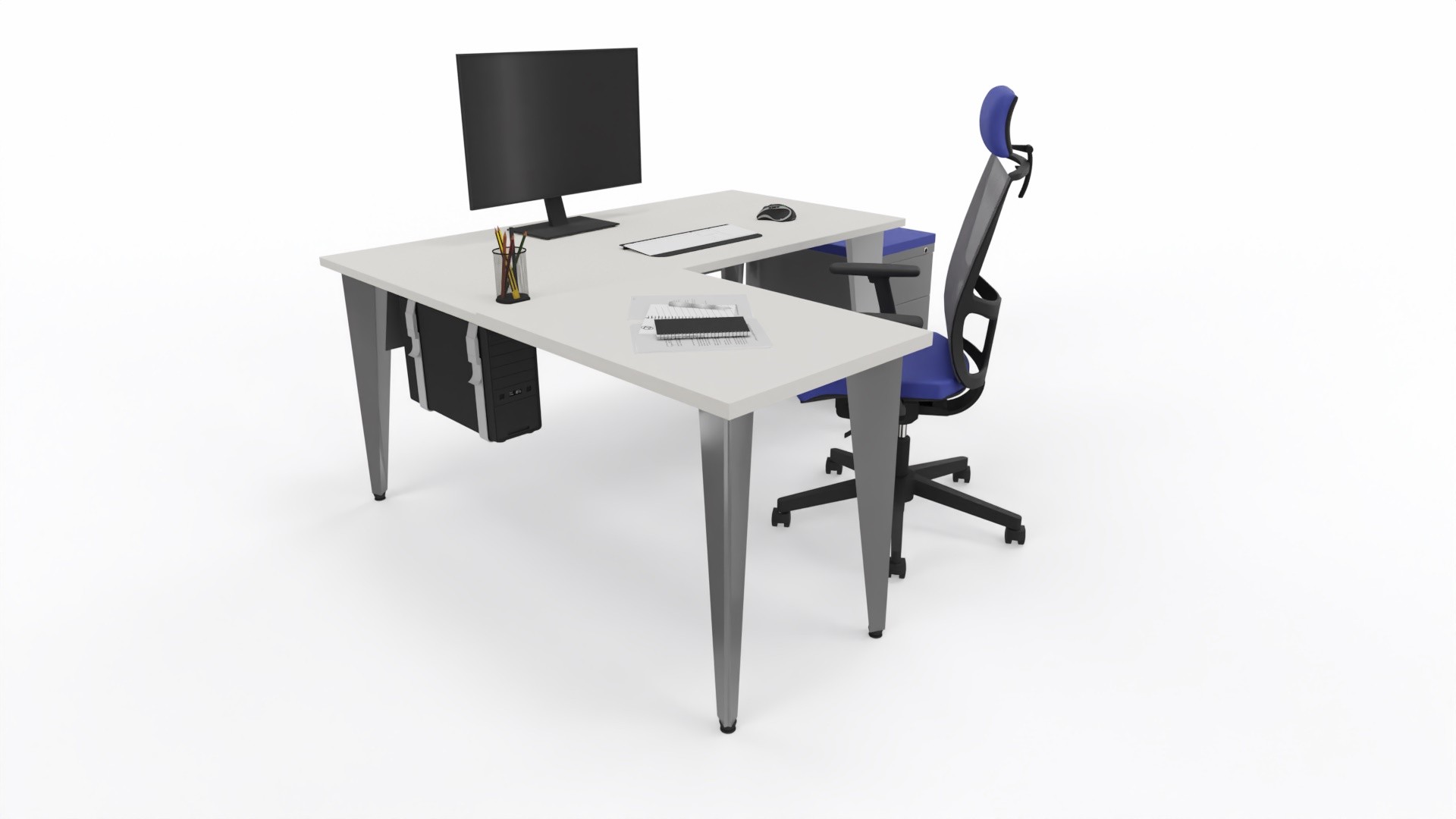 Główna galeria - Biurko Origami z dostawką i kontenerkiem mobilnym firmy Majencia-Nowy Styl 1600x800+600x740mm (2)