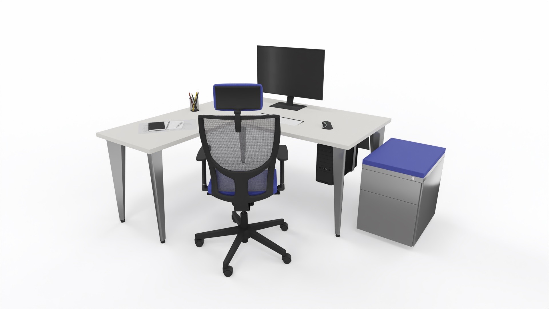 Główna galeria - Biurko Origami z dostawką i kontenerkiem mobilnym firmy Majencia-Nowy Styl 1600x800+600x740mm (3)