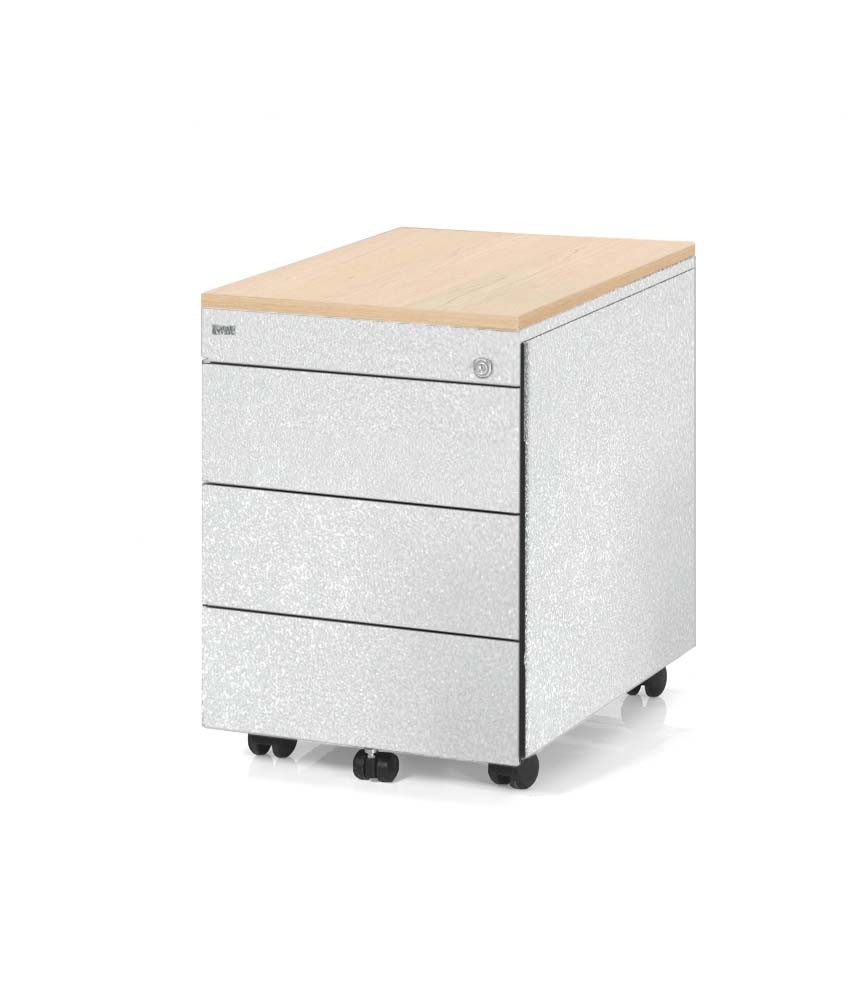 Kontenerek mobilny, metalowy Klea 333 szary błyszczący z ozdobnym blatem