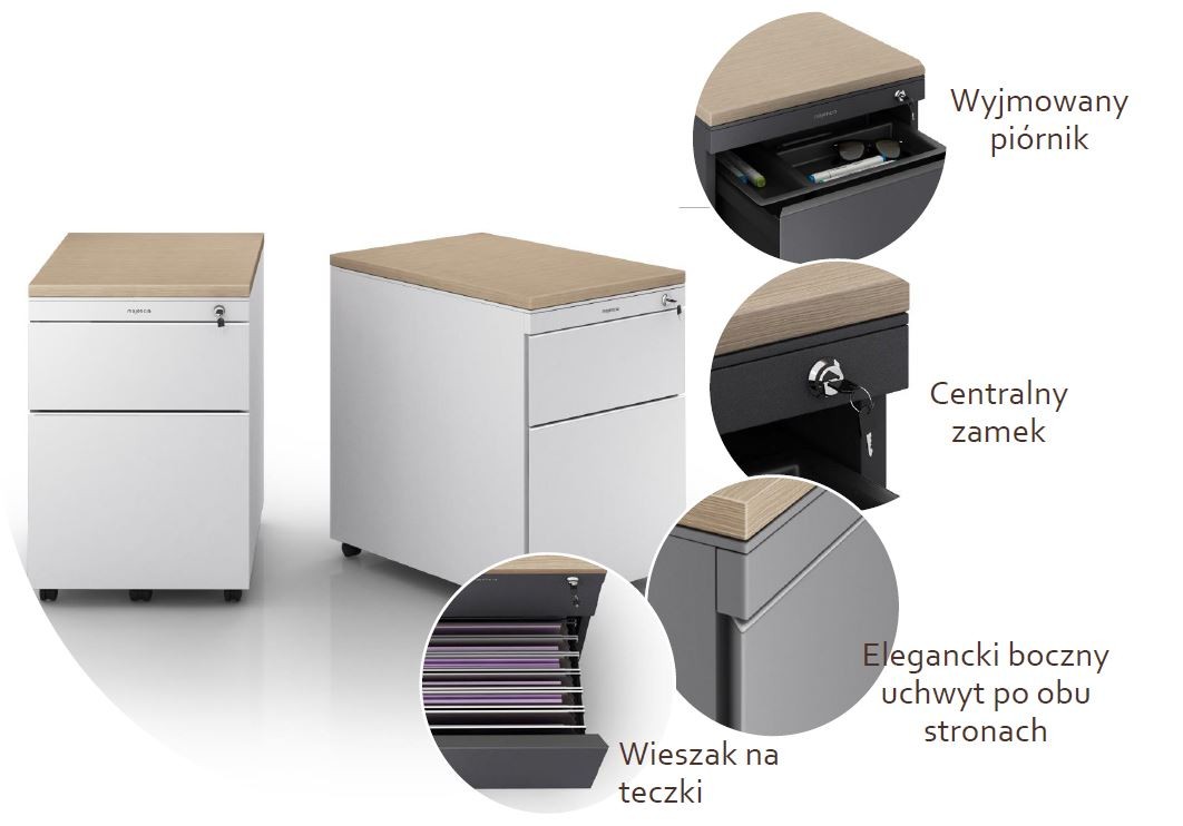 Główna galeria - Kontenerek mobilny, metalowy Klea 333 szary błyszczący z ozdobnym blatem (5)