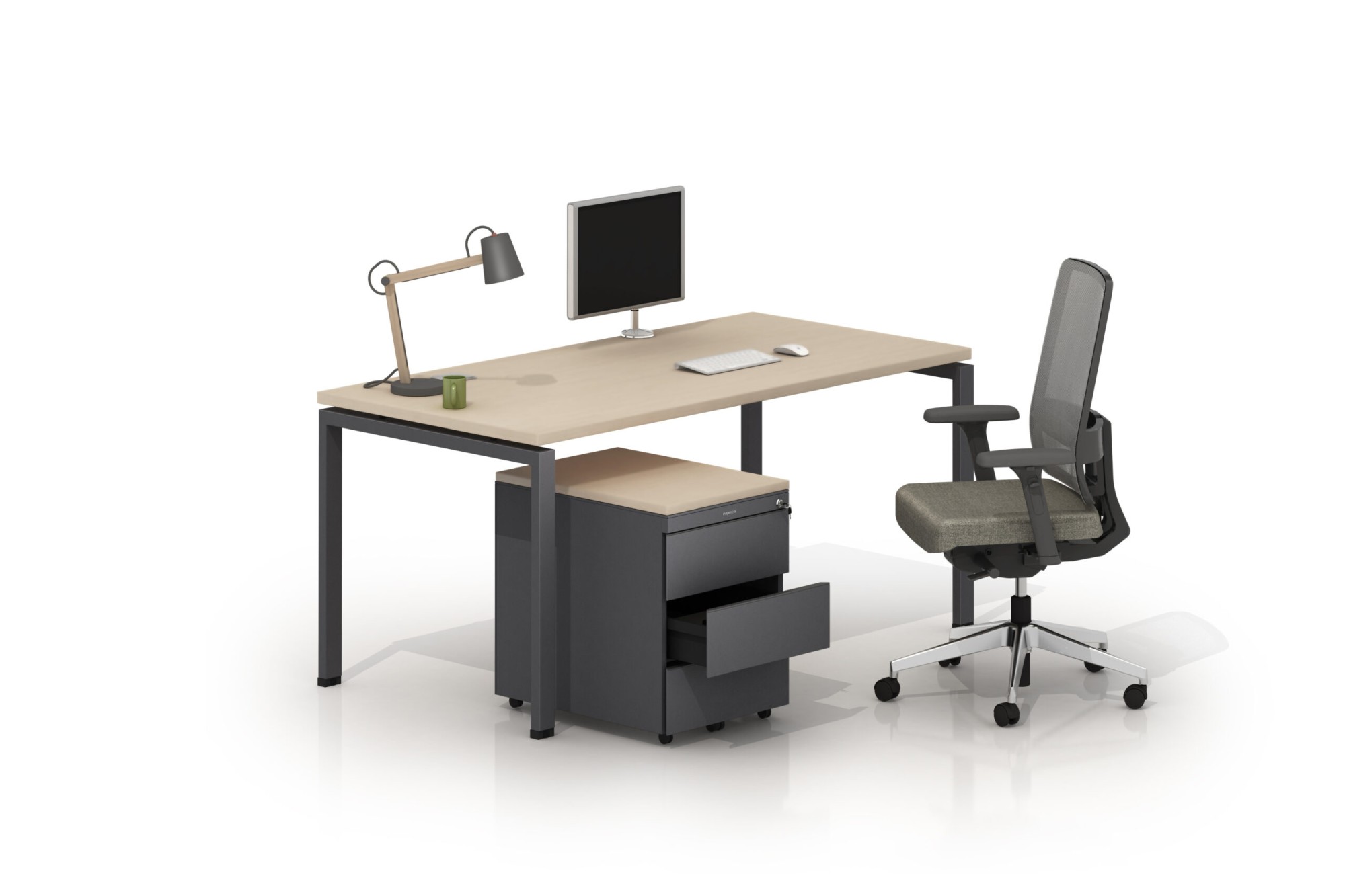 Główna galeria - Kontenerek mobilny, metalowy Klea 333 szary błyszczący z ozdobnym blatem (4)