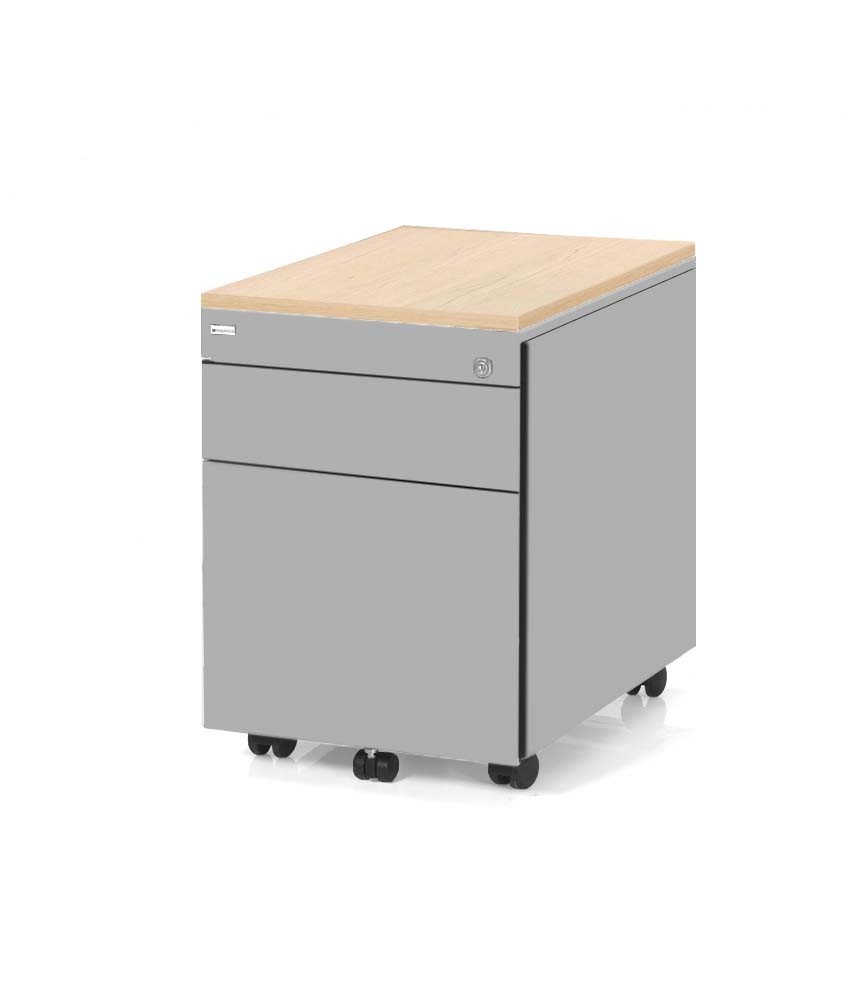 Główna galeria - Kontenerek biurowy, metalowy, mobilny Klea 36 srebrny z ozdobnym blatem (2)