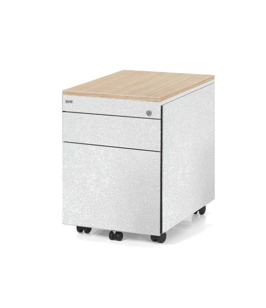 Główna galeria - Kontenerek biurowy, metalowy, mobilny Klea 36 szary błyszczący z ozdobnym blatem (4)