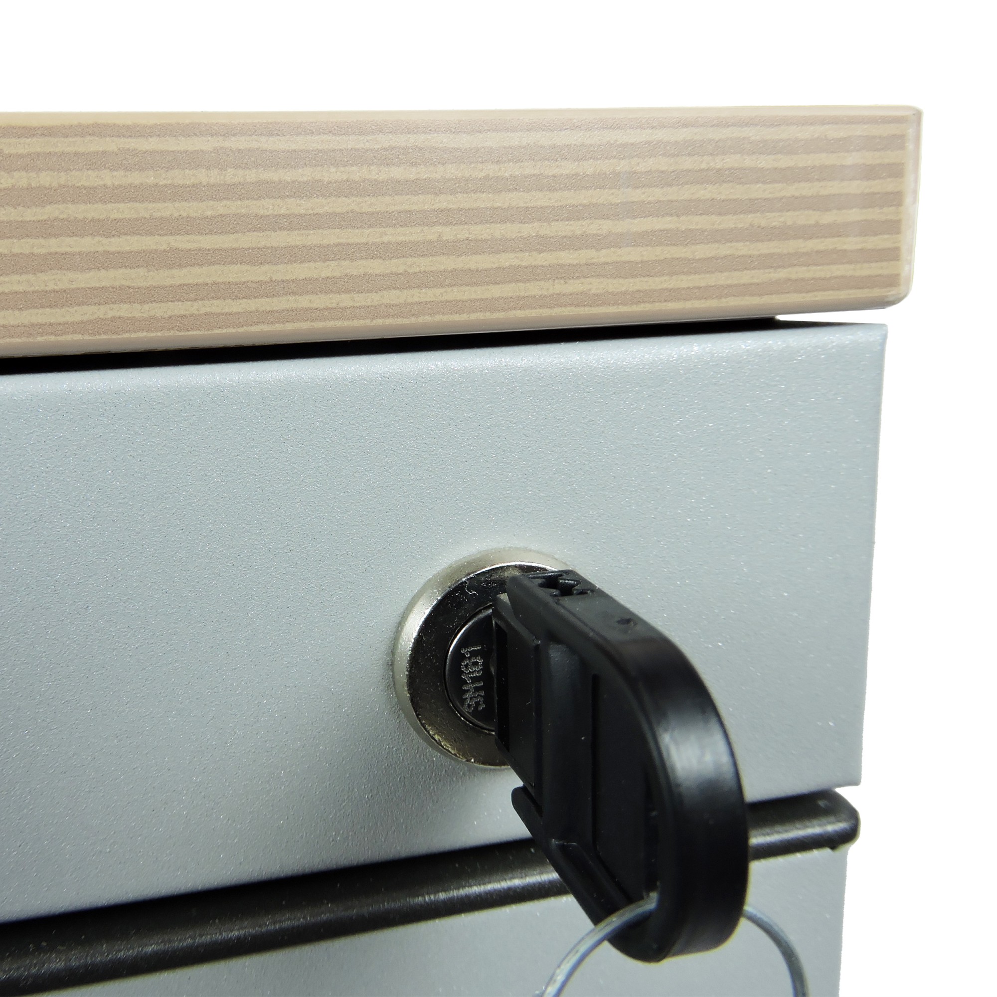 Główna galeria - Kontenerek biurowy, metalowy, mobilny Klea 36 szary błyszczący z ozdobnym blatem (5)