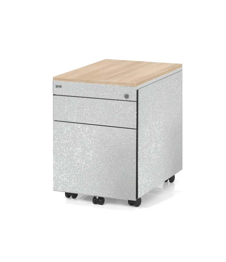 Główna galeria - Kontenerek biurowy, metalowy, mobilny Klea 36 szary błyszczący z ozdobnym blatem (3)