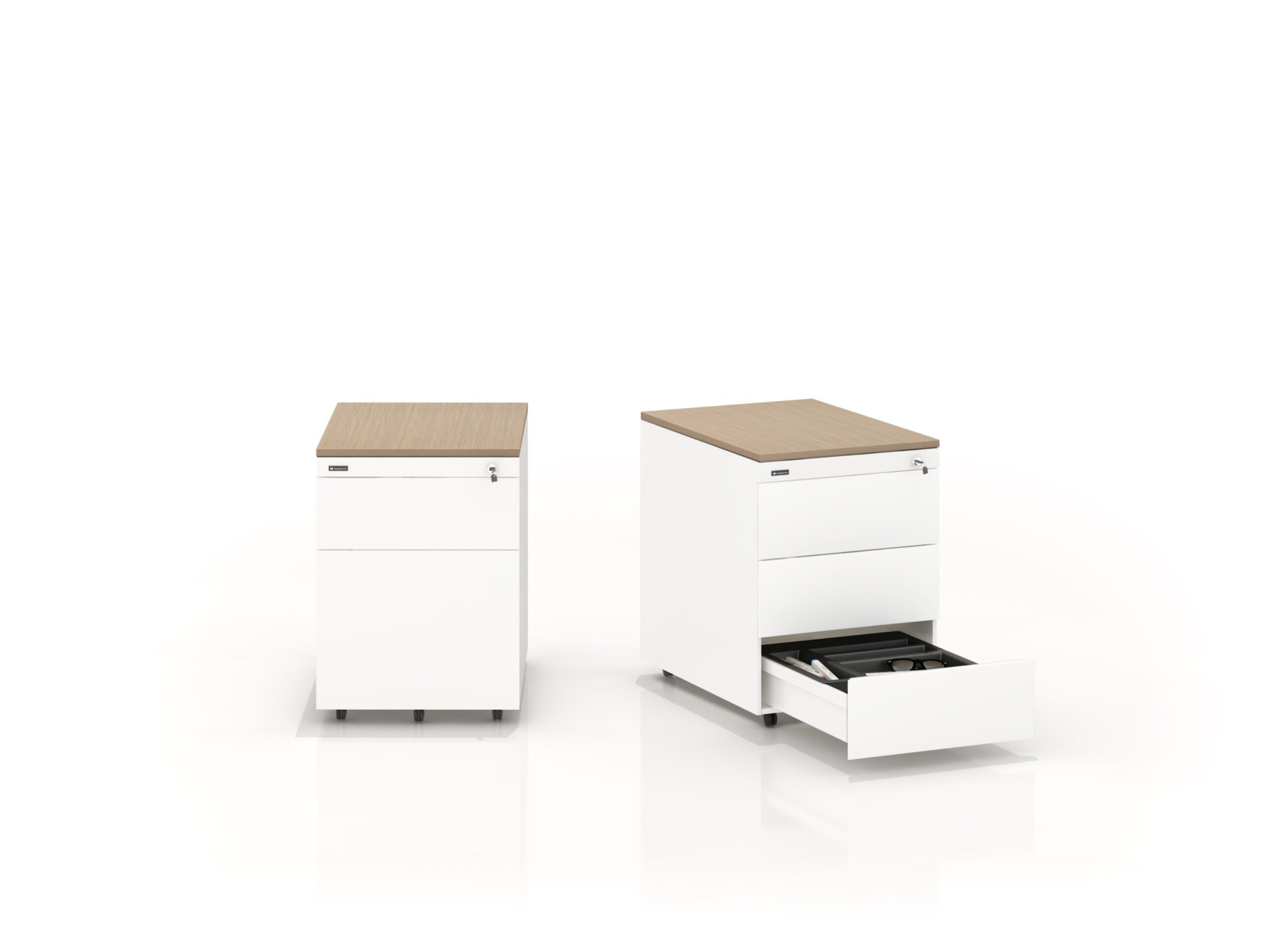 Główna galeria - Kontenerek biurowy, metalowy, mobilny Klea 36 szary błyszczący z ozdobnym blatem (6)