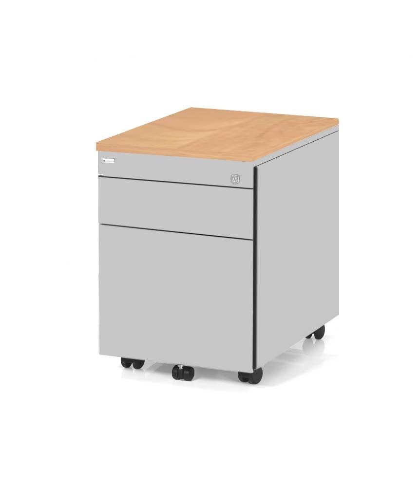 Główna galeria - Kontenerek biurowy, metalowy, mobilny Klea 36 srebrny z ozdobnym blatem (3)