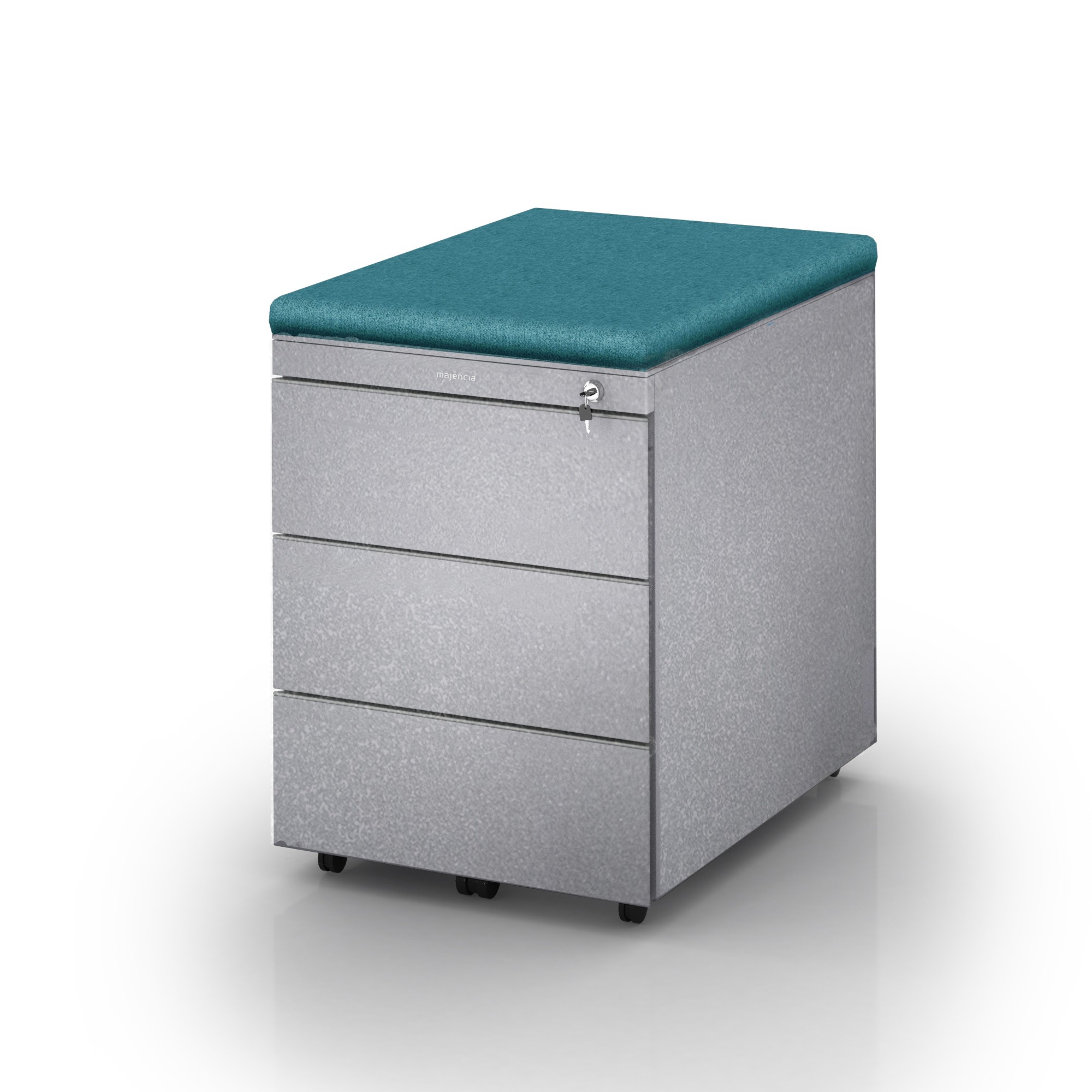 Kontenerek metalowy, Klea mobilny 333, kolor szary błyszczący z poduszką turkus Step