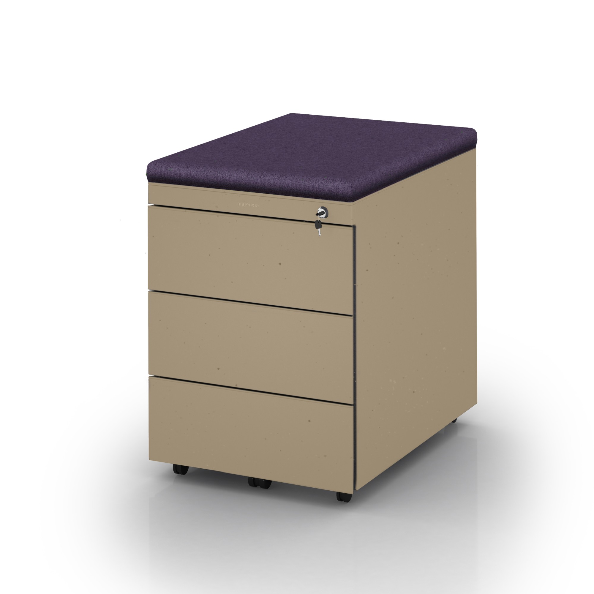 Kontenerek mobilny, metalowy Klea 333, kolor piaskowy z poduszką step fiolet