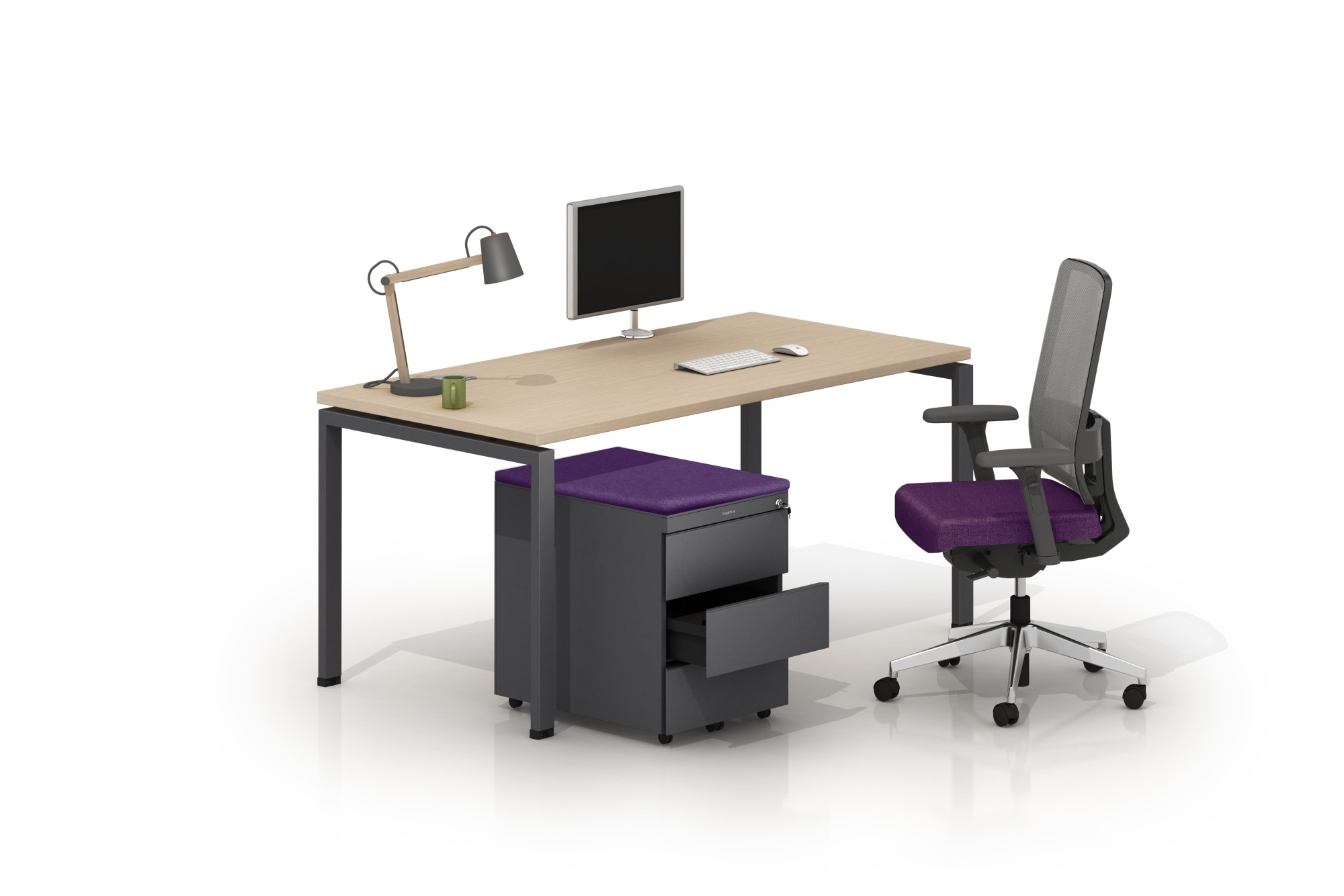 Główna galeria - Kontenerek mobilny, metalowy Klea 333, kolor piaskowy z poduszką step fiolet (2)