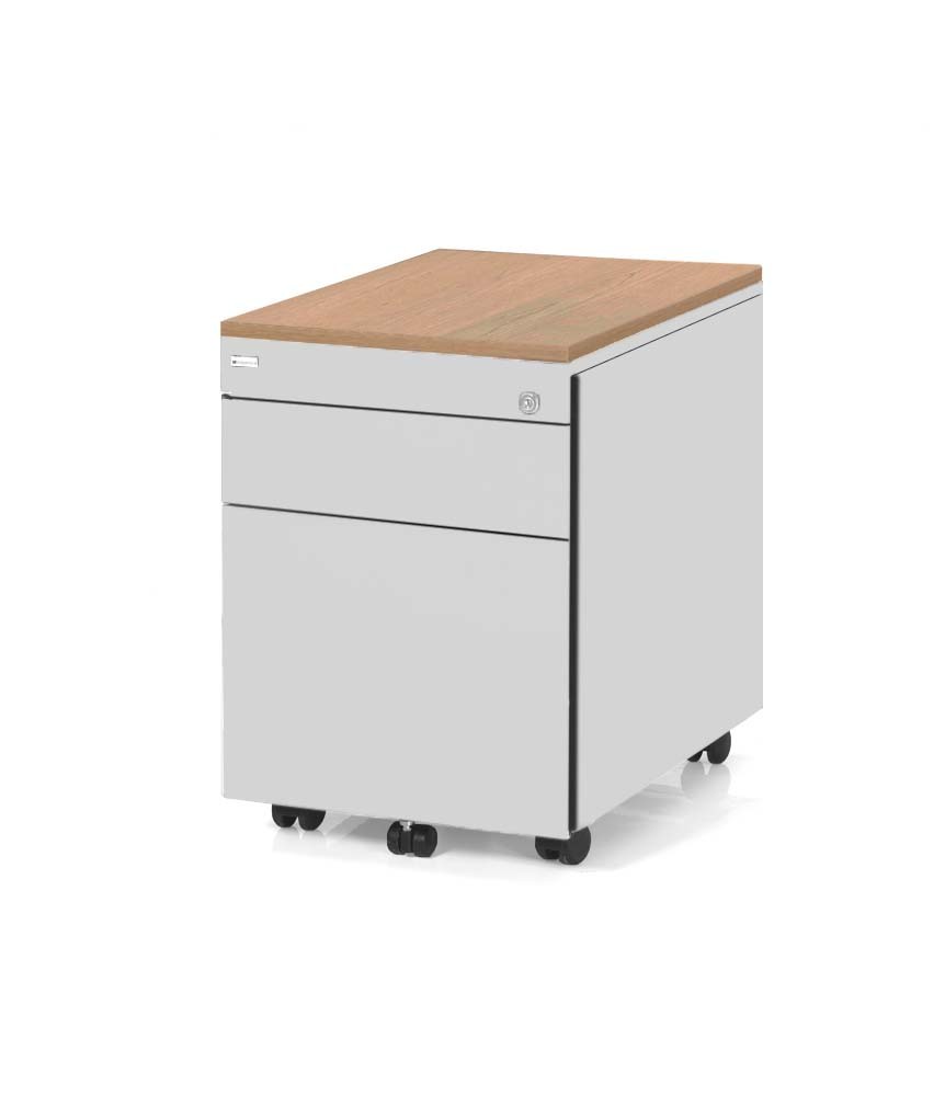 Kontenerek biurowy metalowy Klea mobilny 36 szary z ozdobnym blatem