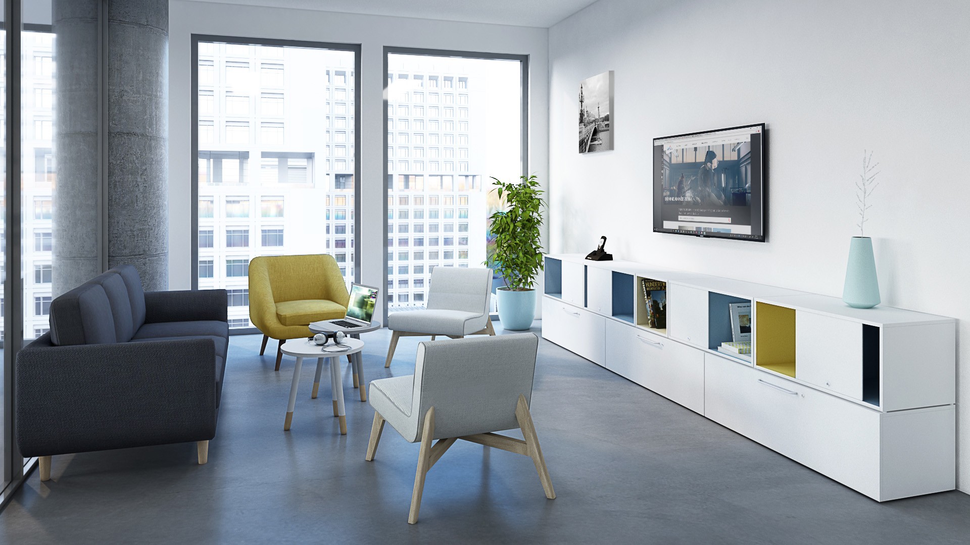 Główna galeria - Szafka biurowa Oxo moduł dolny z drzwiami opuszczanymi firmy Majencia musztardowa - Nowy Styl (5)