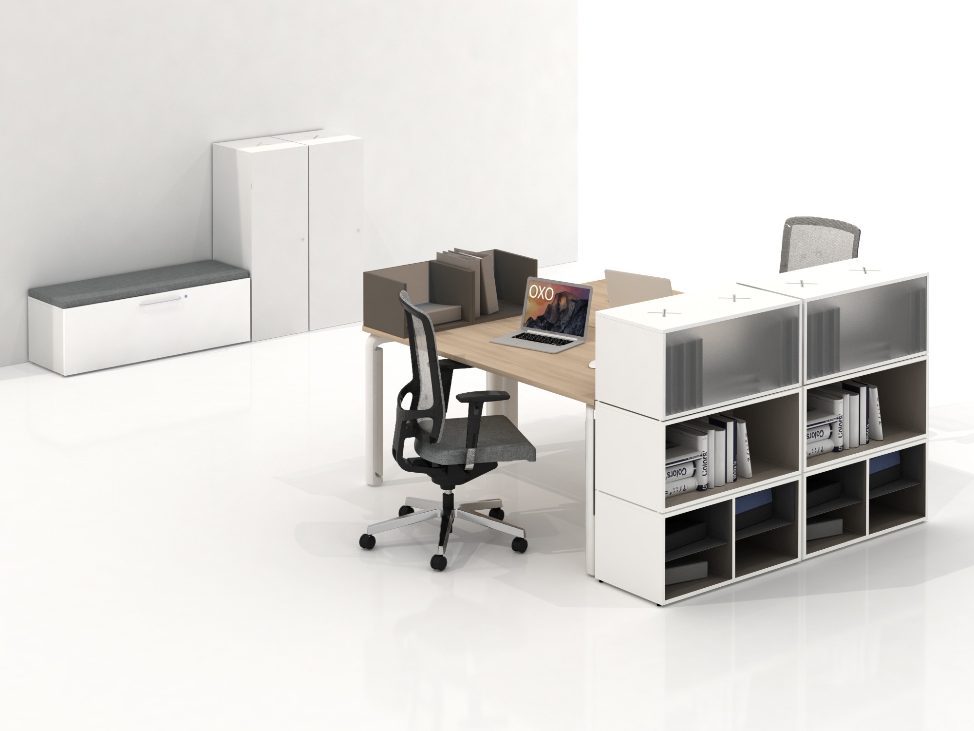 Główna galeria - Szafka biurowa Oxo moduł środkowy, drzwi opuszczane z plecami z plexi firmy Majencia - Nowy Styl (4)