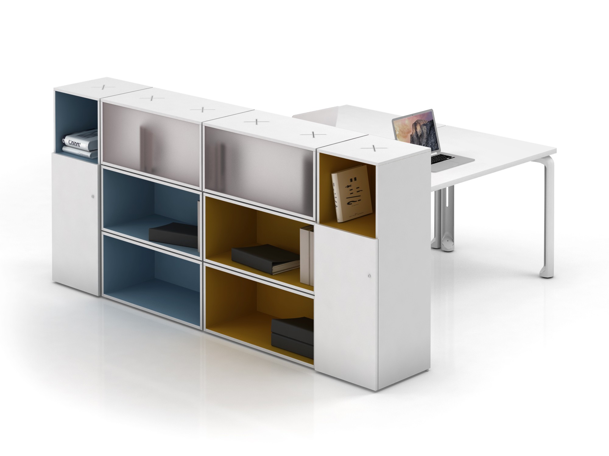 Główna galeria - Szafka biurowa Oxo moduł środkowy, drzwi opuszczane z plecami z plexi firmy Majencia - Nowy Styl (5)