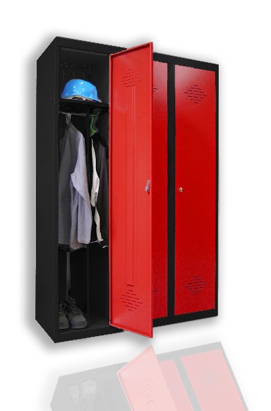 Główna galeria - Szafa BHP z czerwonym przodem, przemysłowa potrójna firmy PROMEDIF (2)