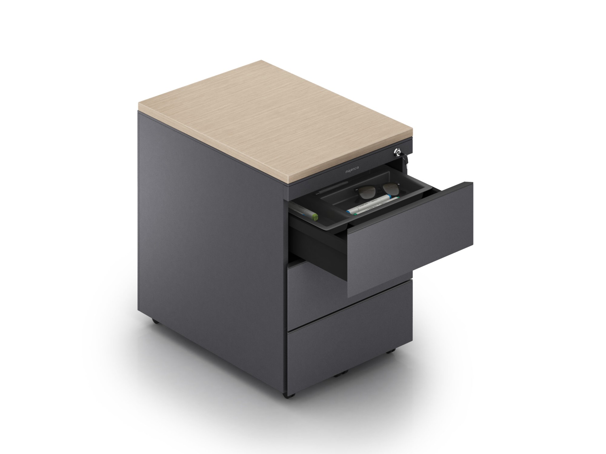 Główna galeria - Kontenerek mobilny, metalowy Klea 333 szary błyszczący z ozdobnym blatem (14)