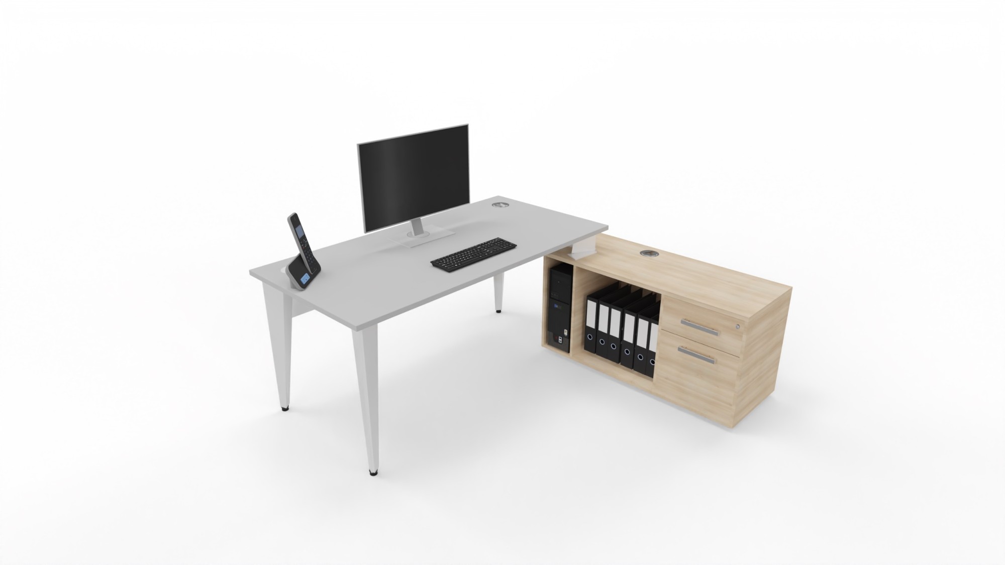 Główna galeria - Biurko dyrektorskie 1600x800x740cm Origami (szer x gł x wys)z pomocnikiem prawe szary i akacja (5)