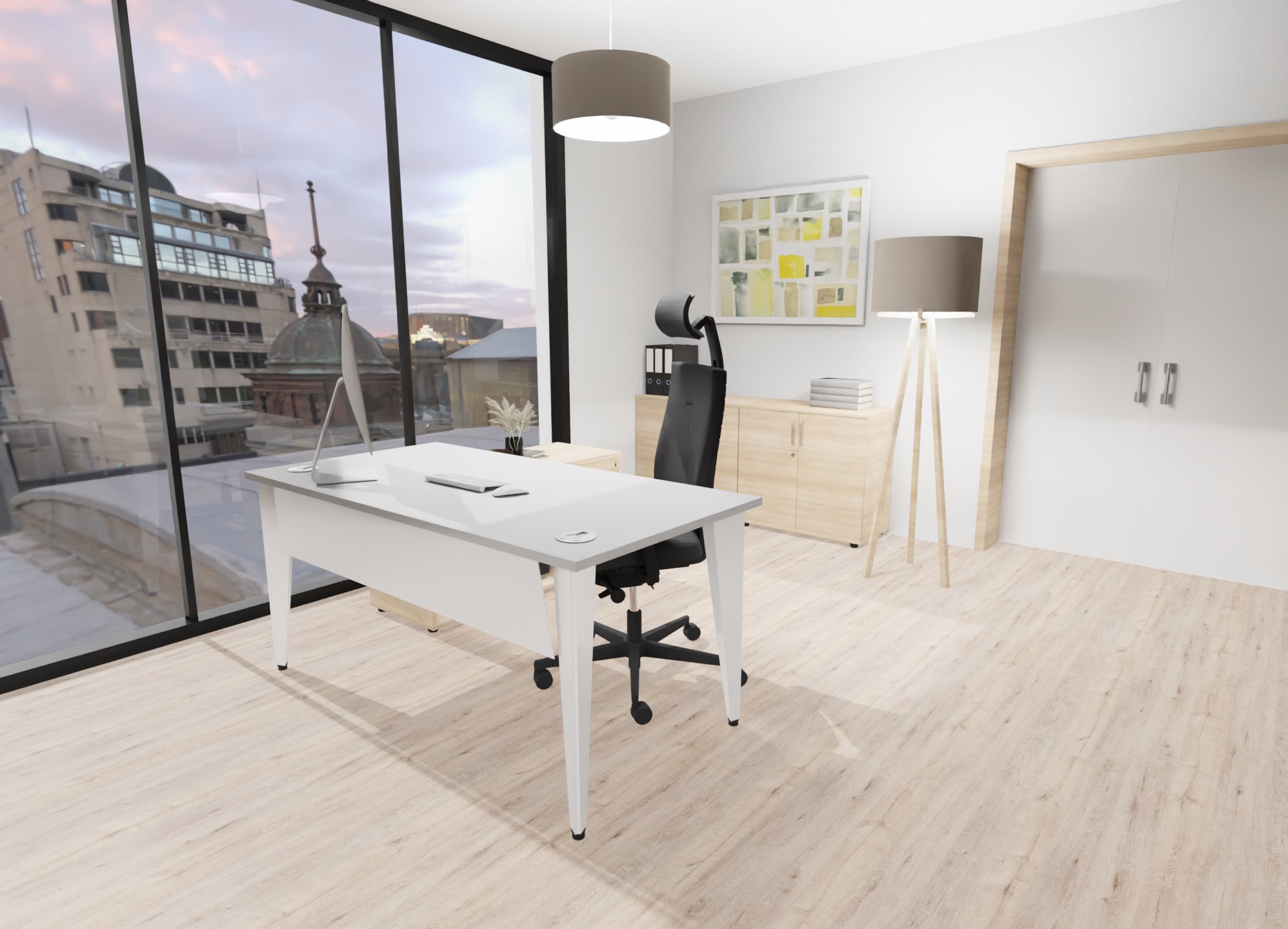 Główna galeria - Biurko dyrektorskie 1600x800x740cm Origami (szer x gł x wys)z pomocnikiem prawe szary i akacja (6)