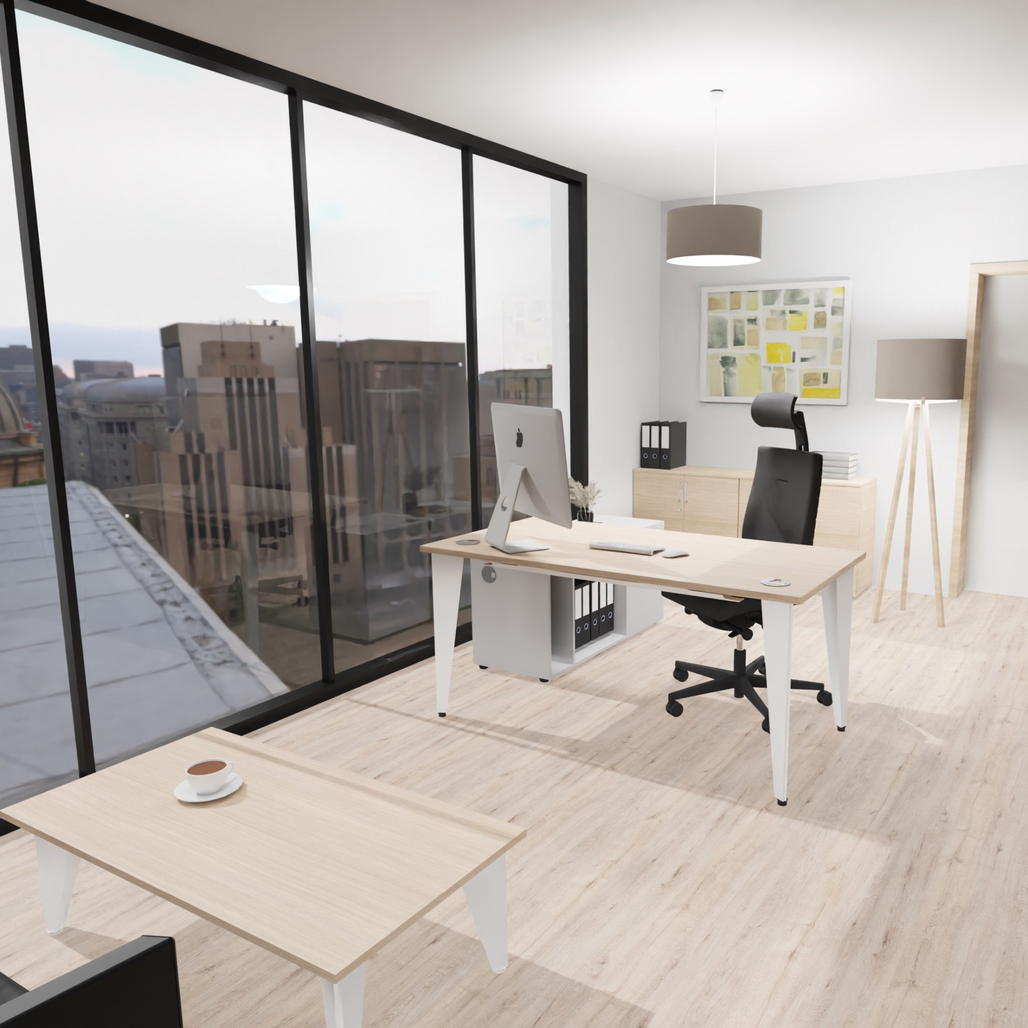 Główna galeria - Biurko dyrektorskie 1600x800x740cm Origami (szer x gł x wys)z pomocnikiem prawe szary i akacja (10)