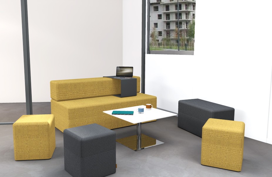 Pufa z serii Softwork 400x400 mm kolor ochra żółta