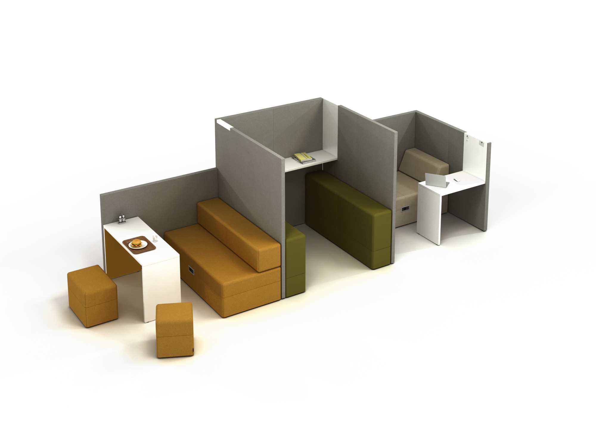 Główna galeria - Ścianka podłogowa Softwork Ekran akustyczny tapicerowany 1300 x 850 x 55 mm, bez podstawy, Tkanina Step / Step melange ochra i ciemnozielony (6)