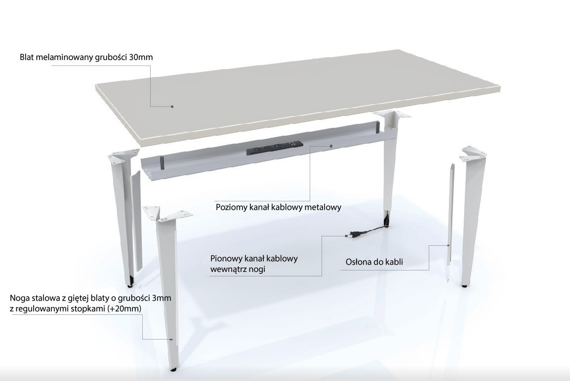 Kanał kablowy do biurka 1000 mm srebrny