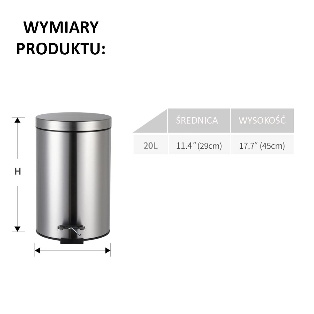 Główna galeria - Kosz na śmieci z cichym domykiem PureStyle 20L okrągły z pedałem STAL SZCZOTKOWANA (9)