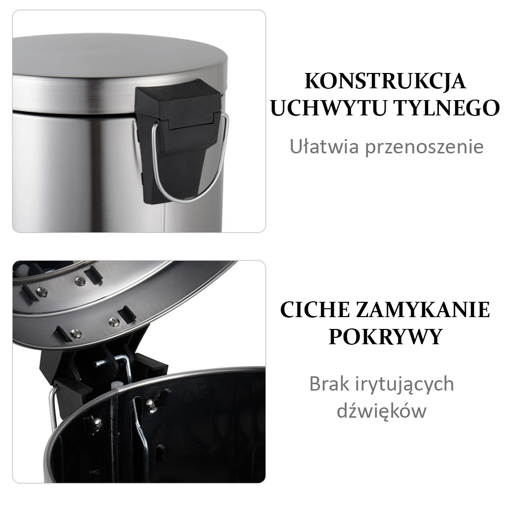 Główna galeria - Kosz na śmieci z cichym domykiem PureStyle 12L okrągły z pedałem STAL SZCZOTKOWANA (5)