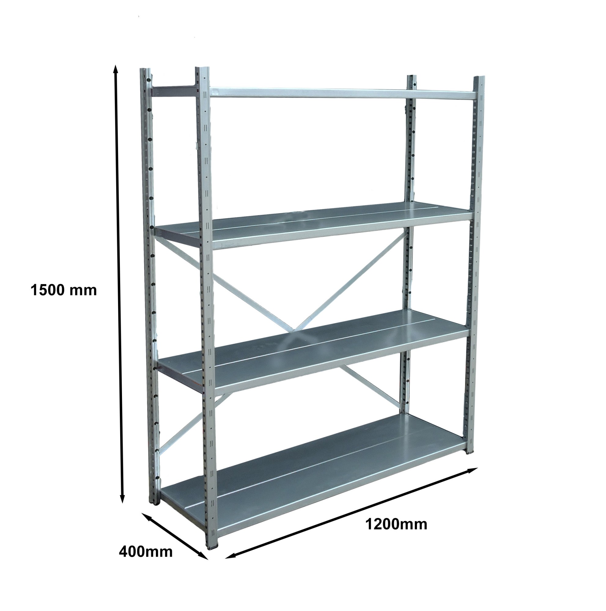 Główna galeria - Regał metalowy, magazynowy 1500x1200x400mm 4 półek 280kg (5)