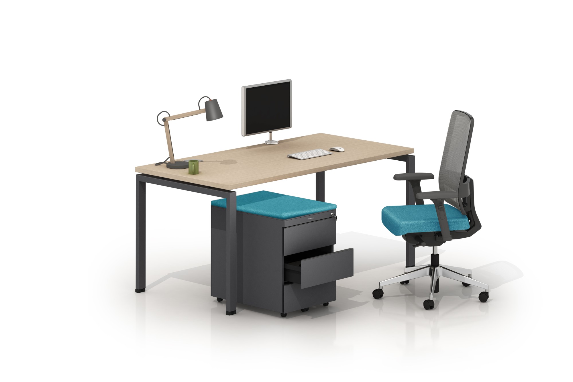 Kontenerek metalowy, Klea mobilny 333, kolor szary błyszczący z poduszką