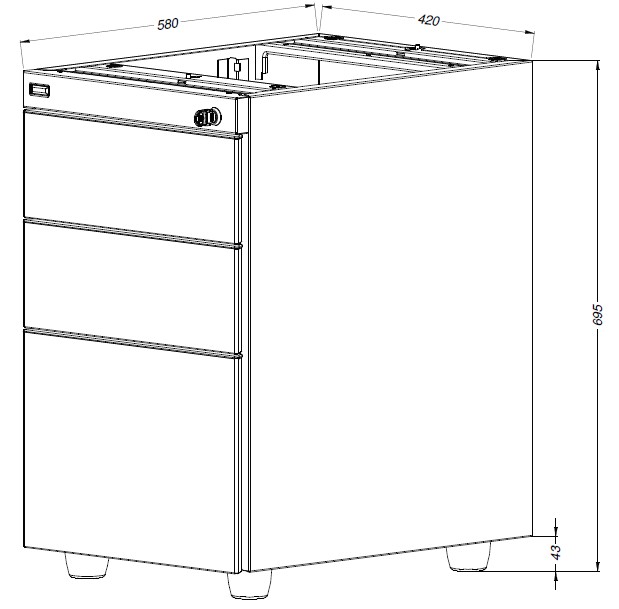 Główna galeria - Kontenerek biurowy stacjonarny duży metalowy Klea 336 srebrny (3)