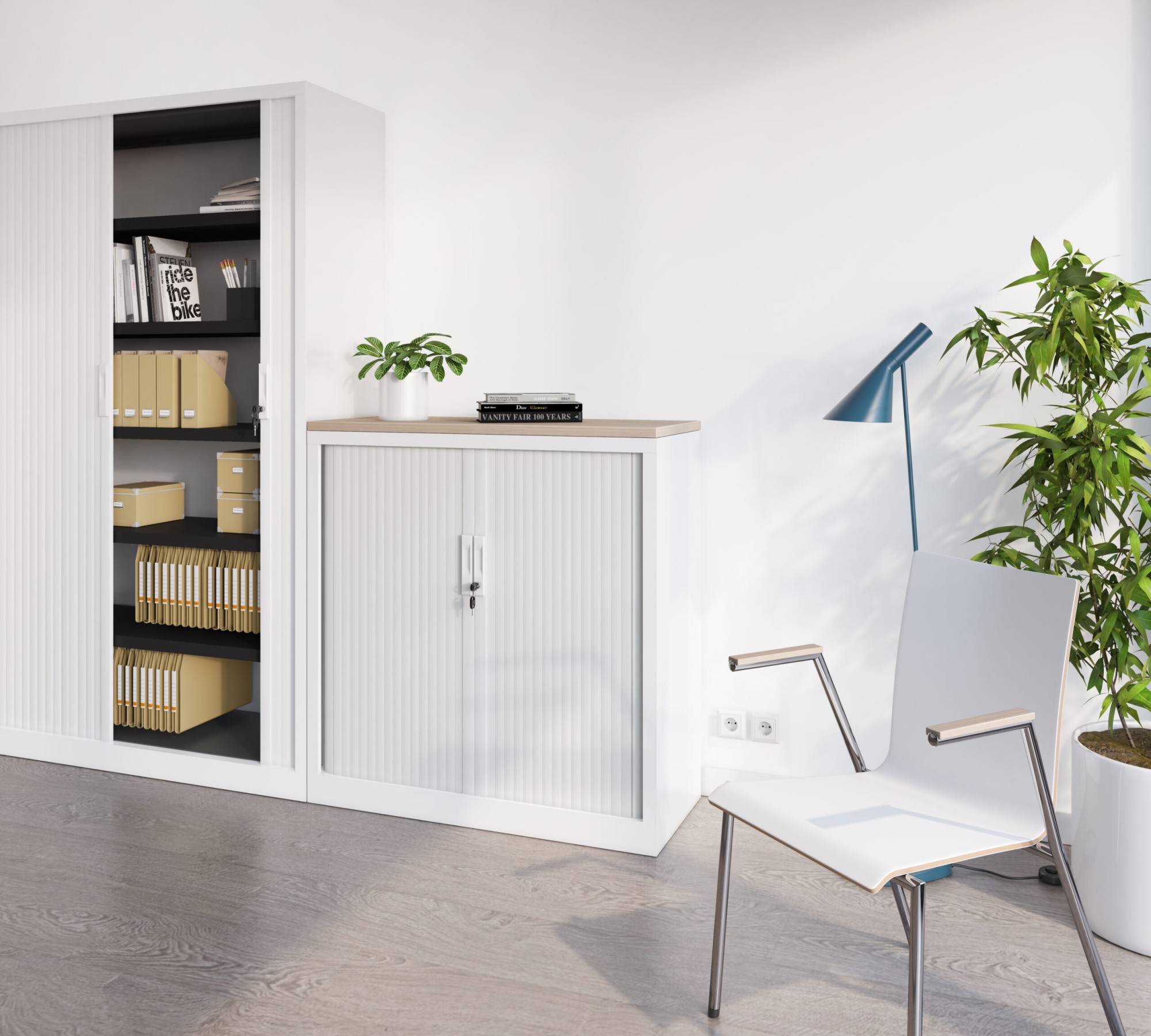 Główna galeria - Szafa metalowa żaluzjowa Filea 1380 x 800 mm - Kolor Srebrny + Jabłoń (6)